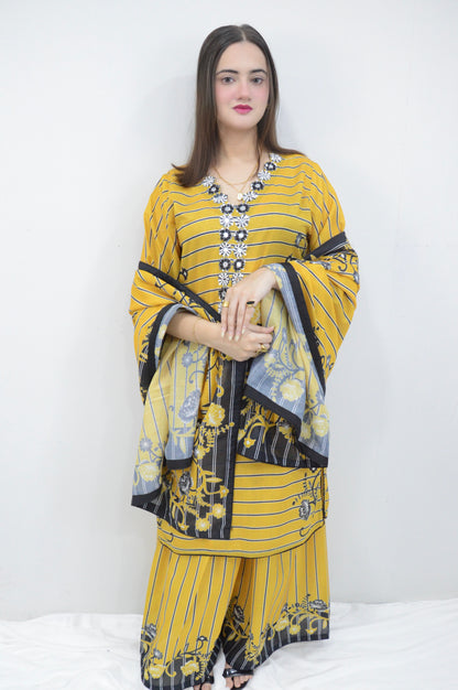 ZEBA|3-PIECE SWISS LAWN TWISTED PRINTED EMBROIDERED SHIRT|PRINTED FLAPPER|SWISS PRINTED DUPATTA MMG-1052