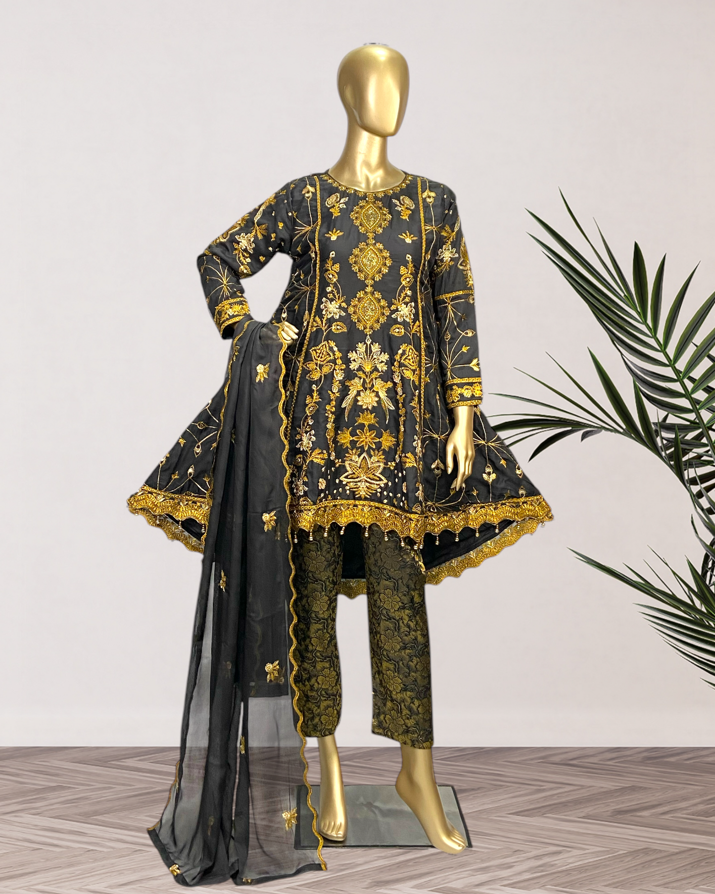 Elegant Chiffon Frock with Banarasi Trouser & Chiffon Dupatta | MMG-831