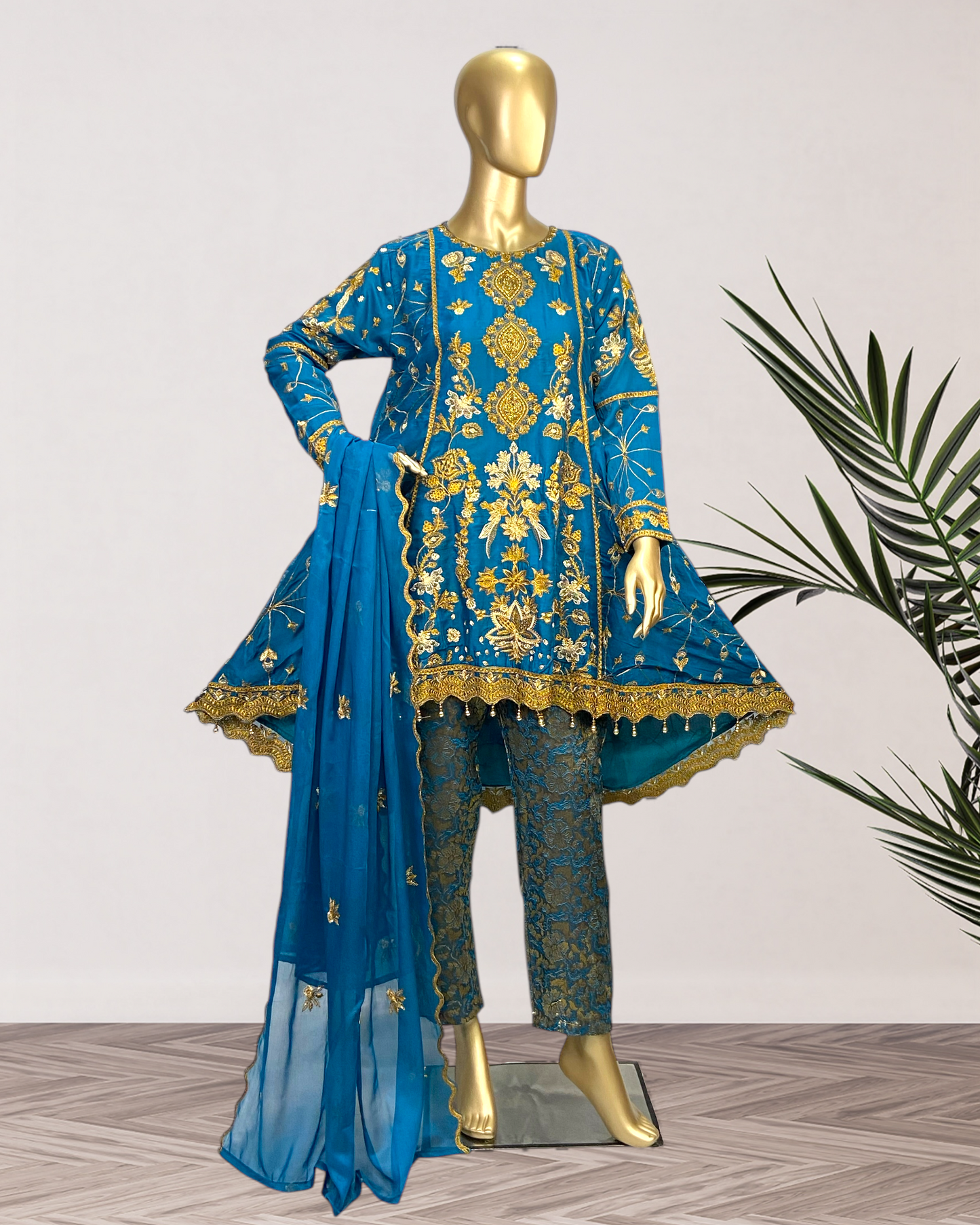 Elegant Chiffon Frock with Banarasi Trouser & Chiffon Dupatta | MMG-831