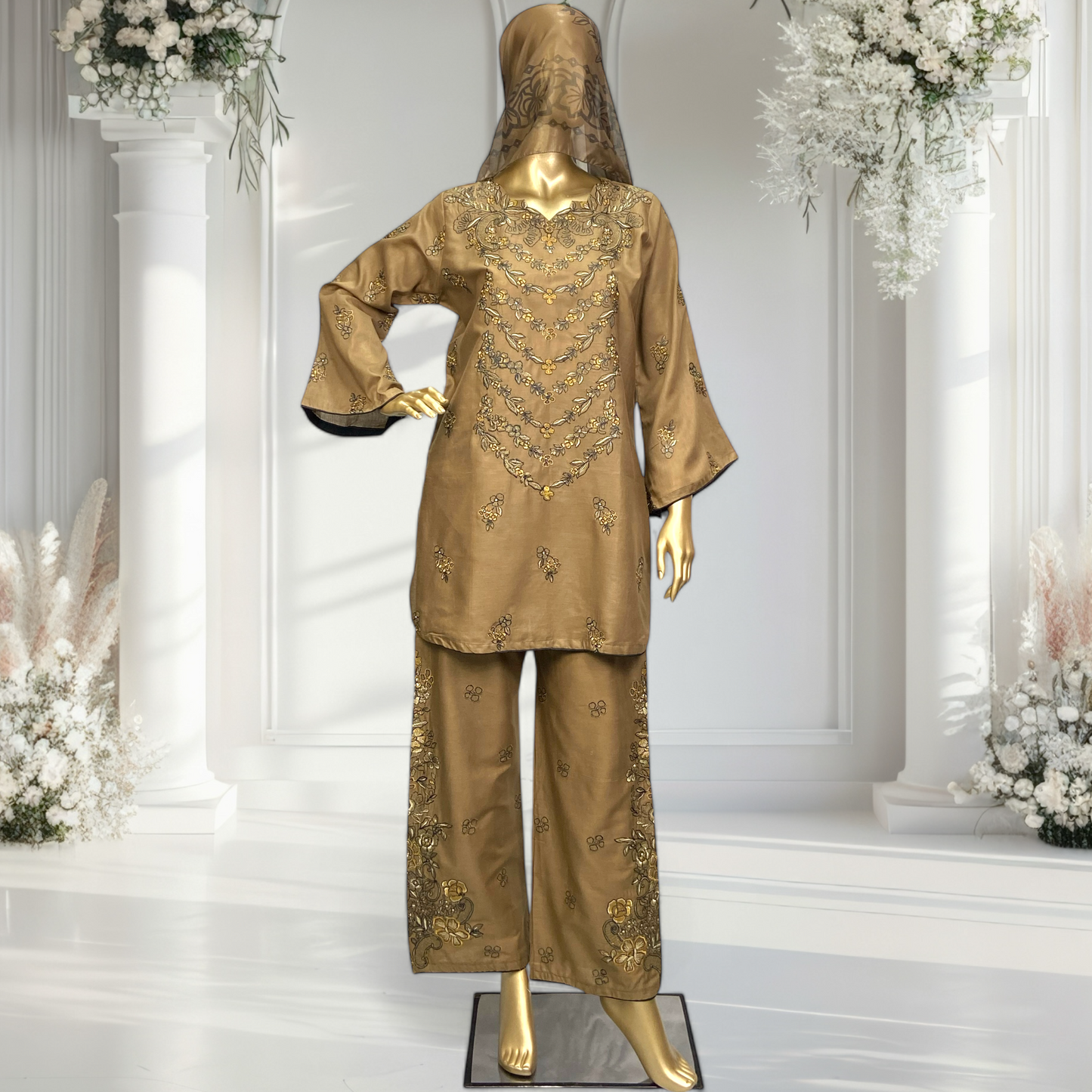 3-Piece Cotton Embroidered Suit with Silk Printed Dupatta MMG-38