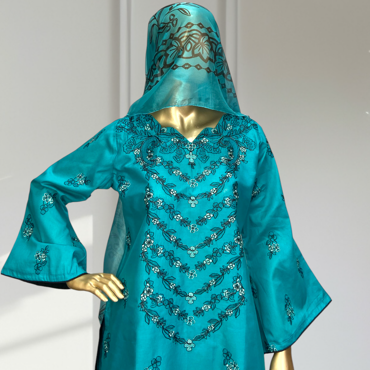 3-Piece Cotton Embroidered Suit with Silk Printed Dupatta MMG-38