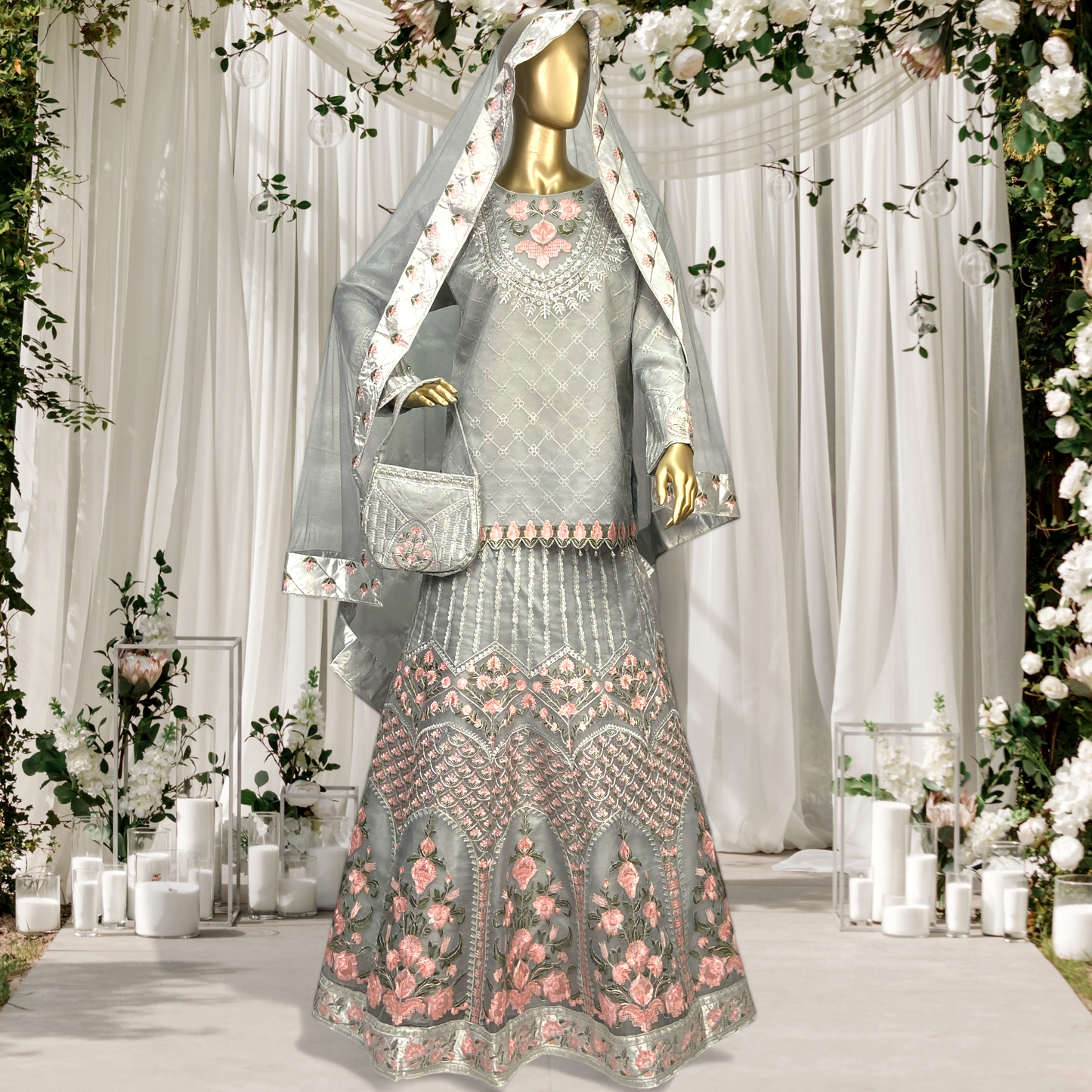 Elegant 3-Piece Organza Sharara Set with Net Dupatta  MMG-781