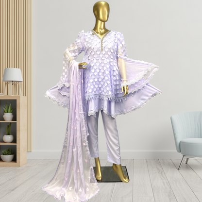 3-Piece 3D Chiffon Frock with  Chiffon Dupatta MMG-809