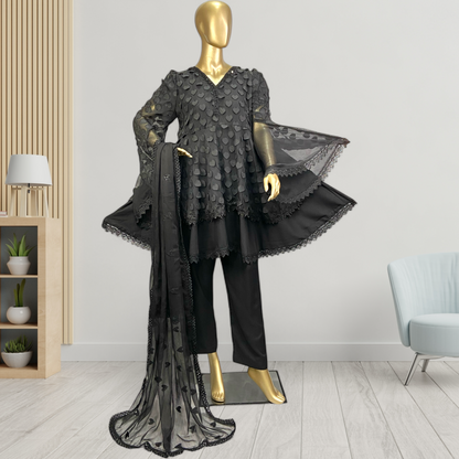 3-Piece 3D Chiffon Frock with  Chiffon Dupatta MMG-809