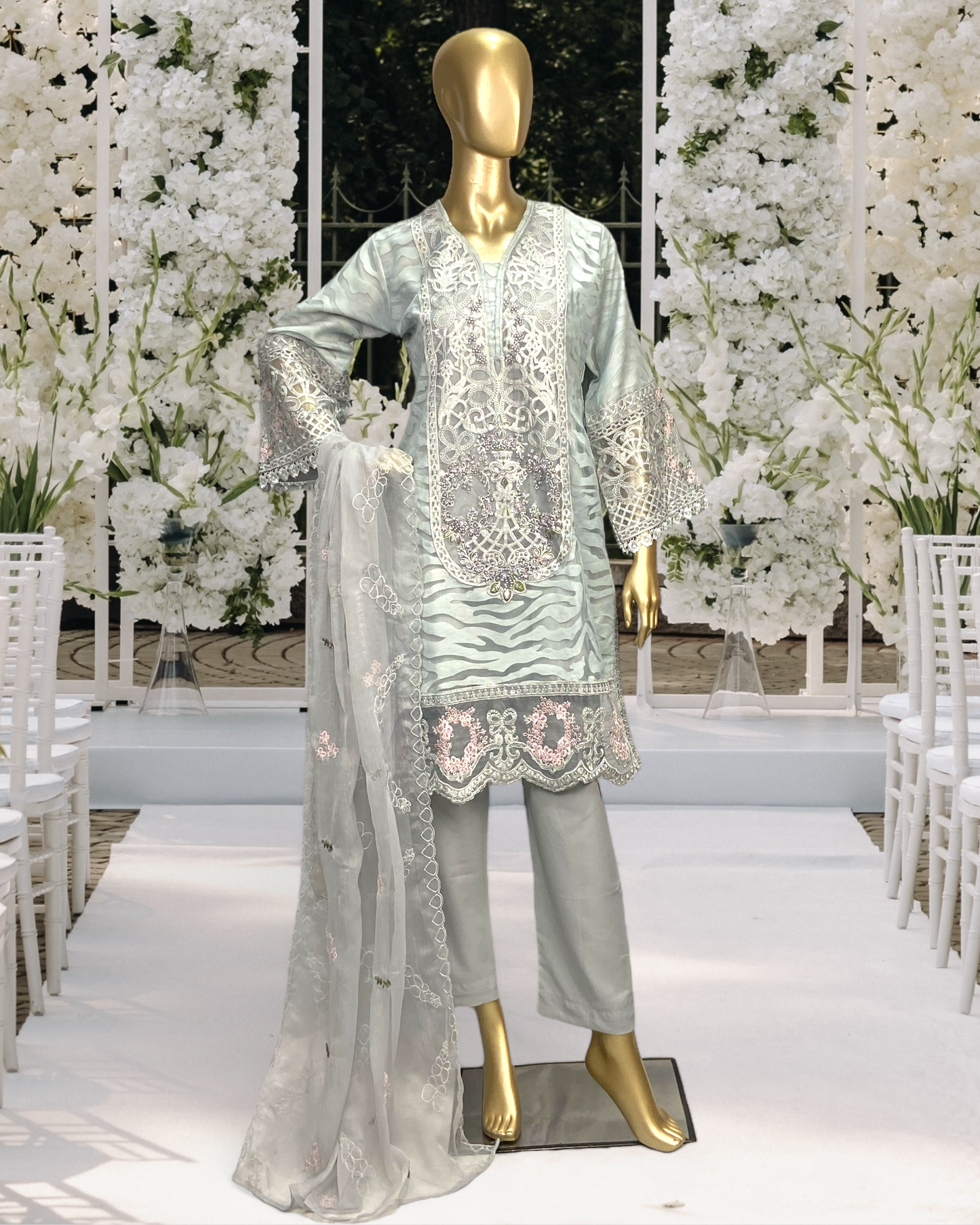 Graceful 3-Piece Poly Jacquard Suit with Crinkle Chiffon Dupatta MMG-821