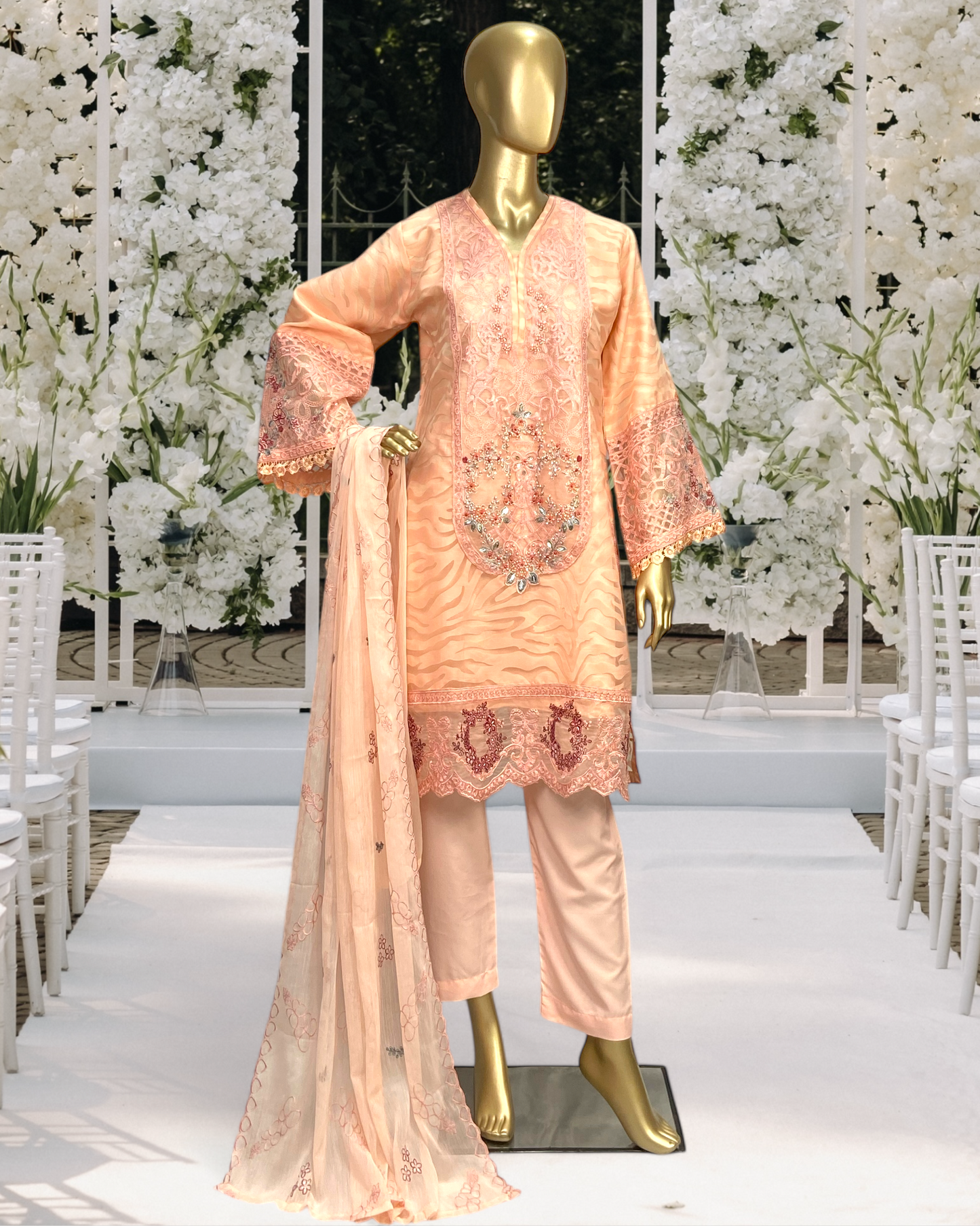 Graceful 3-Piece Poly Jacquard Suit with Crinkle Chiffon Dupatta MMG-821