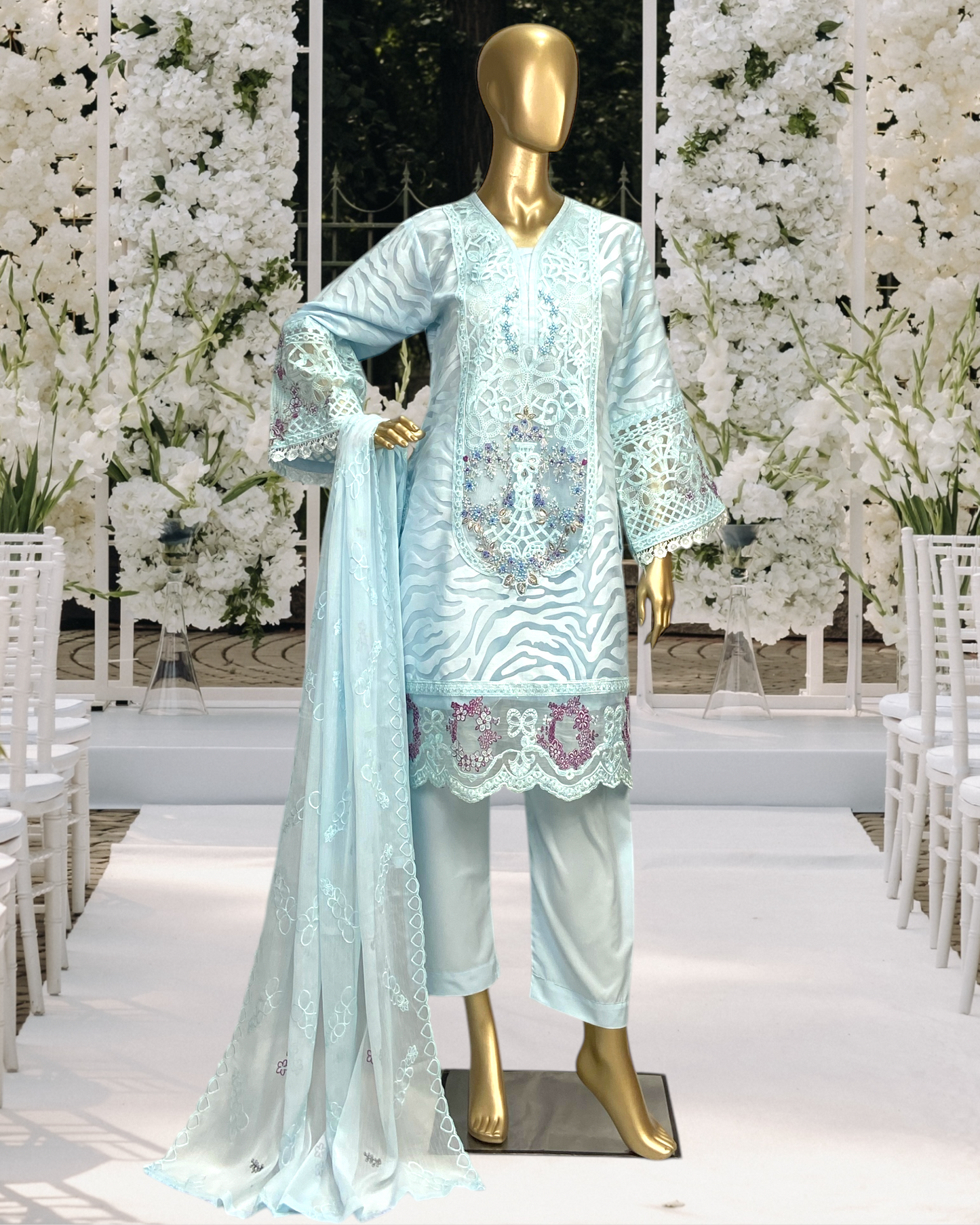 Graceful 3-Piece Poly Jacquard Suit with Crinkle Chiffon Dupatta MMG-821