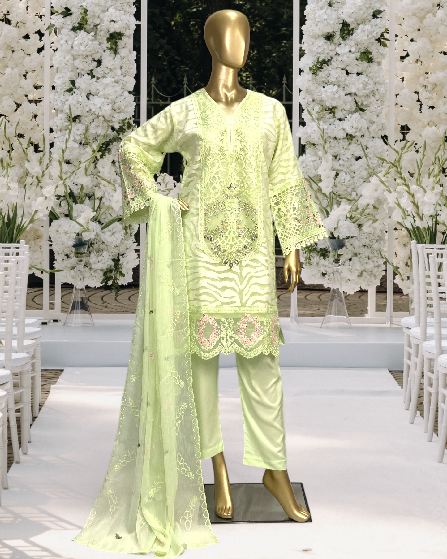 Graceful 3-Piece Poly Jacquard Suit with Crinkle Chiffon Dupatta MMG-821