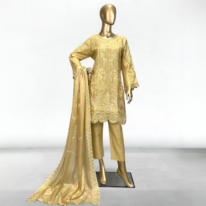 3-Piece Cotton Embroidered Suit Hand-Made Gala & Silk Embroidered Dupatta MMG-15