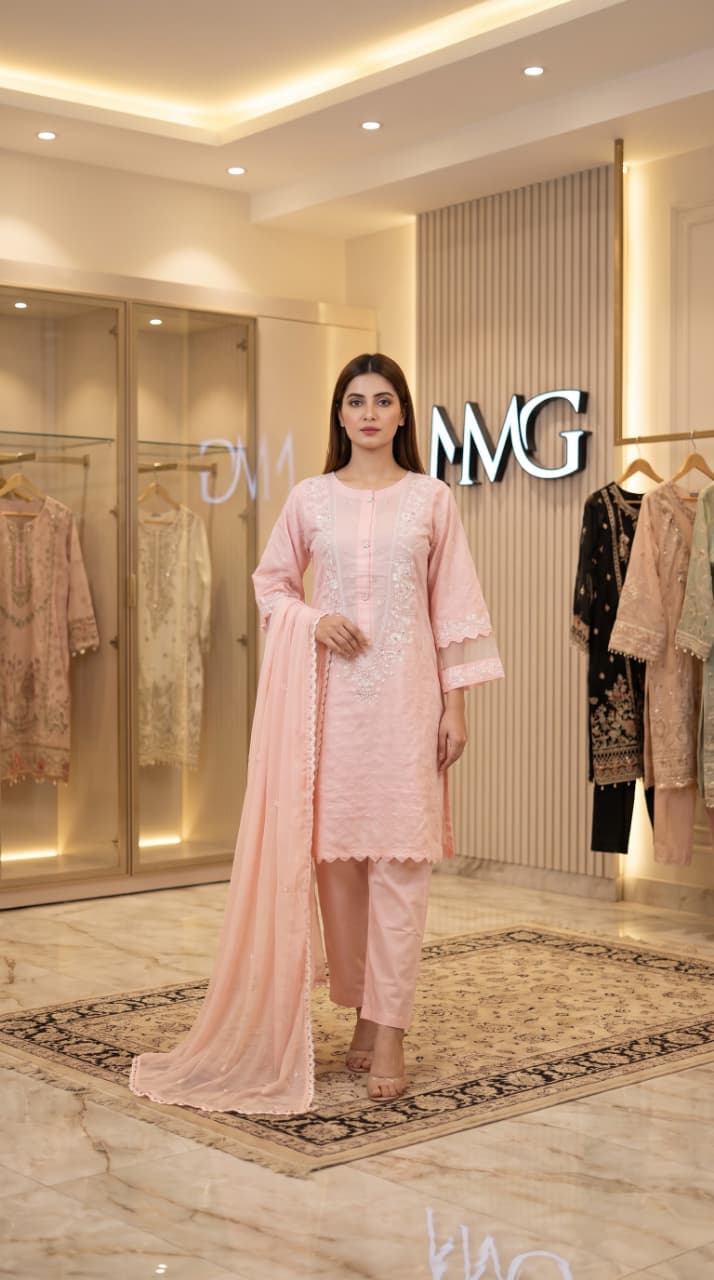 Kashish Cotton Kurta Set | Embroidered 3-Piece Suit