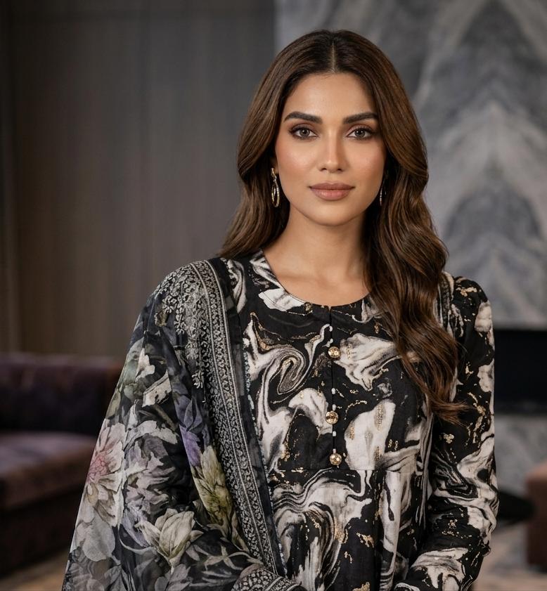 MARBLE PRINTED SILK FROCK SET