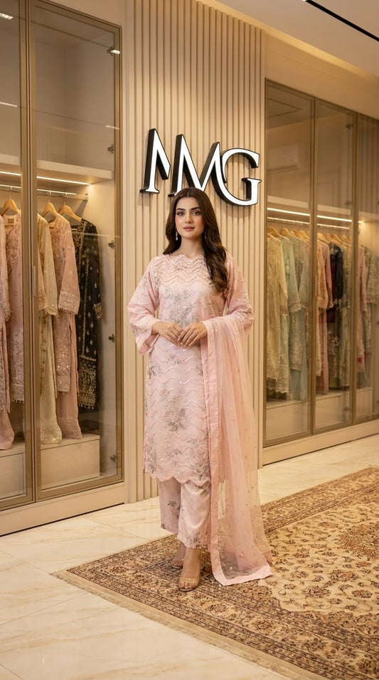 Zohra Digital Printed Crepe Long Kurta Set | Elegant Pakistani Wear MMG-1345