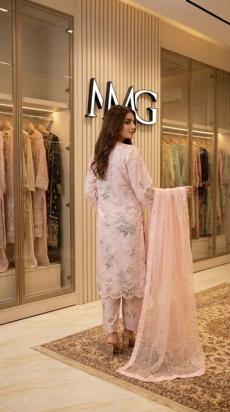 Zohra Digital Printed Crepe Long Kurta Set | Elegant Pakistani Wear MMG-1345