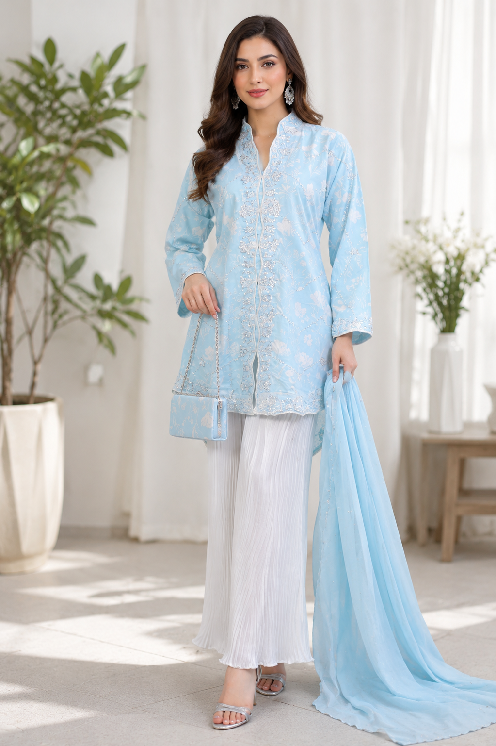 Nayra Luxe Set | Digital Printed Kurta, Plazzo & Dupatta MG-09