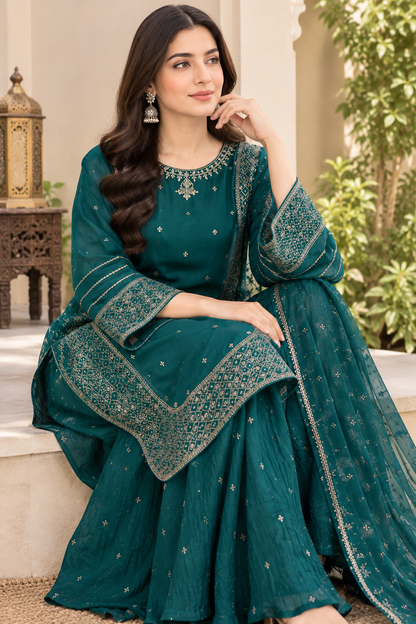 Sunehri Chiffon Embroidered Kurta Set | Sequin & Hand Embellished MMG-1289