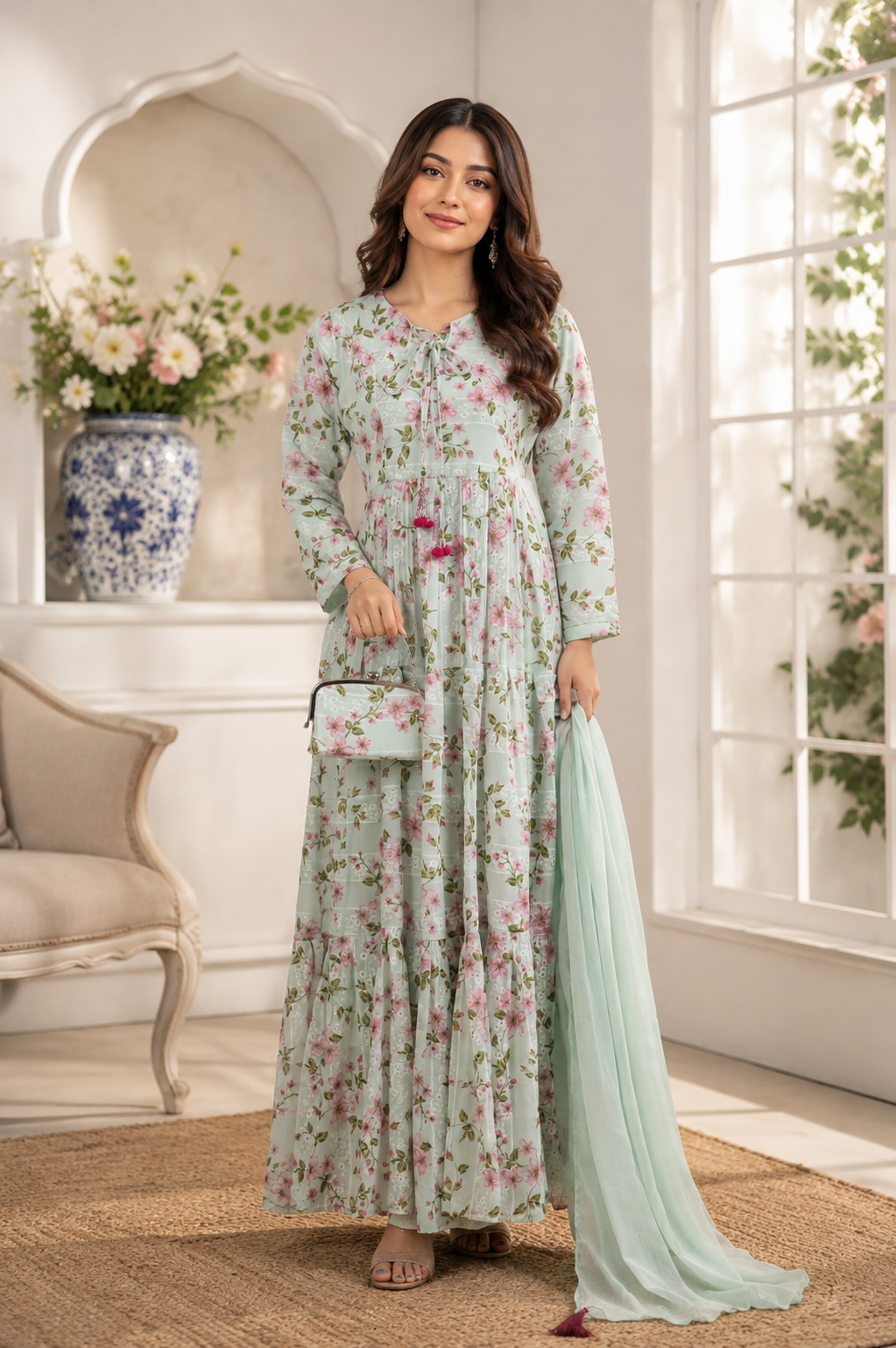 LUXURY CHIFFON EMB DIGITAL PRINTED HEAVY MAXI