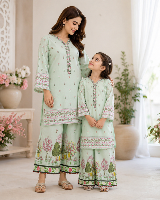 Mom & Daughter Digital Printed Swiss Lawn Matching Suit