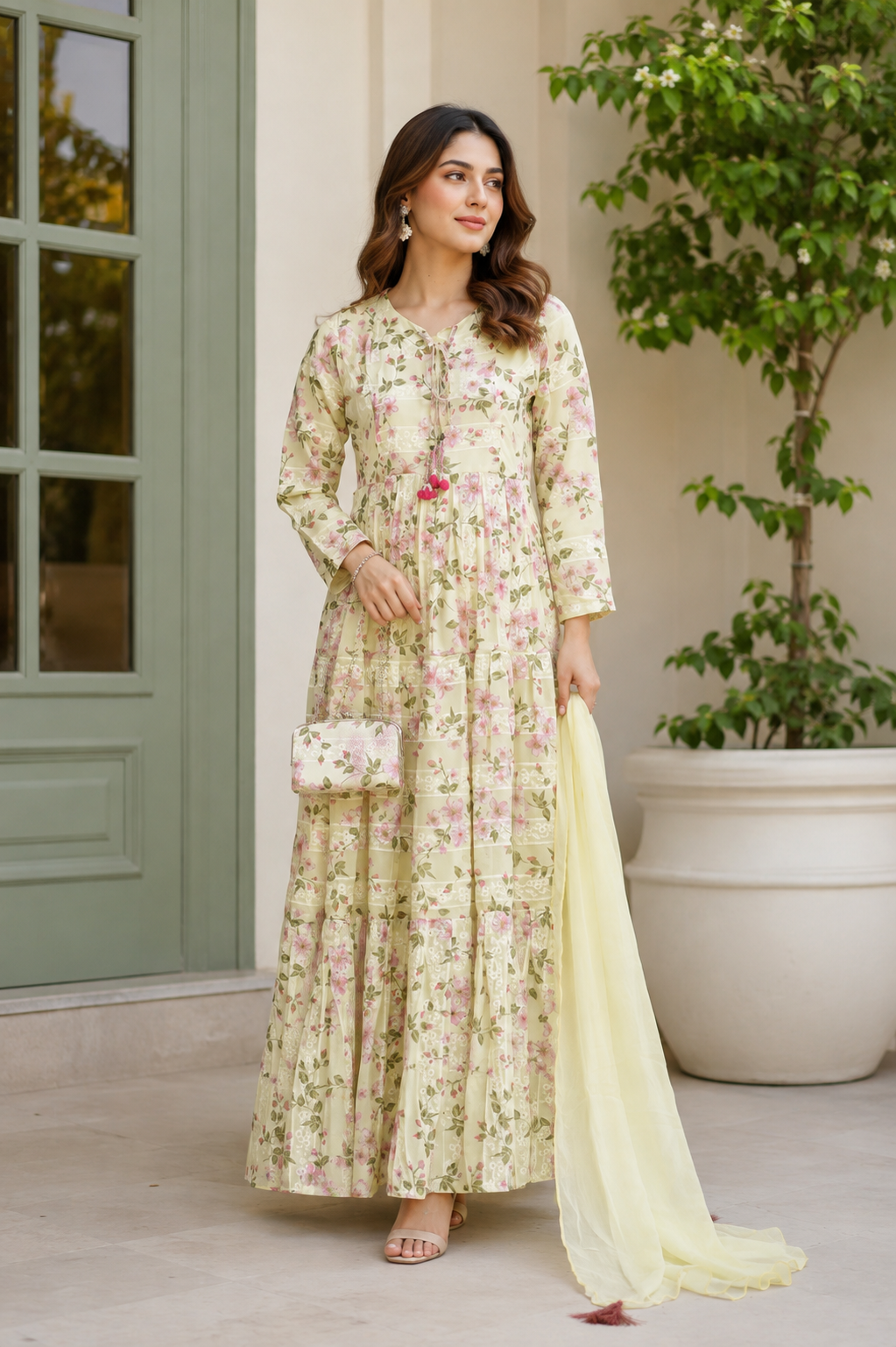LUXURY CHIFFON EMB DIGITAL PRINTED HEAVY MAXI