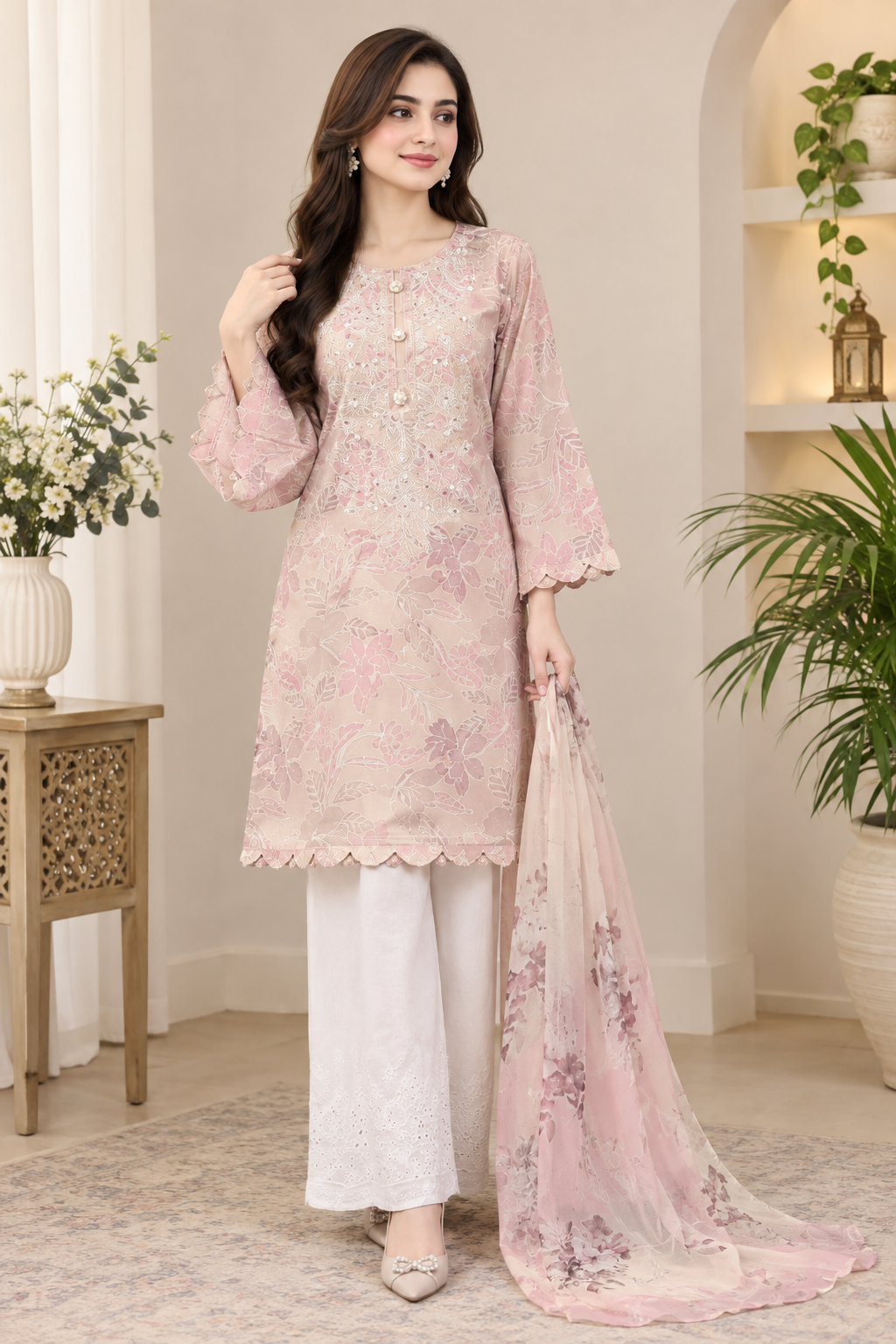 Aab-e-Rang Digital Print Boski Kurta Set | 3 Piece