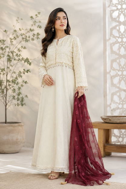 Mah-e-Rooh Royal Maxi with heavy thread embroidery and sequin sitara work