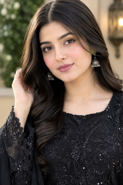Mahiya embroidered chiffon pishwas with stylish sleeves