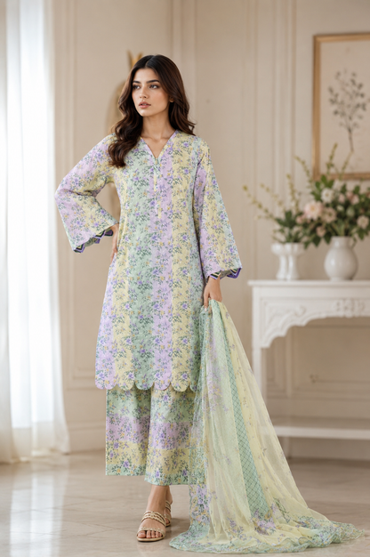 MULTI FLORAL CHIKANKARI LAWN SUIT
