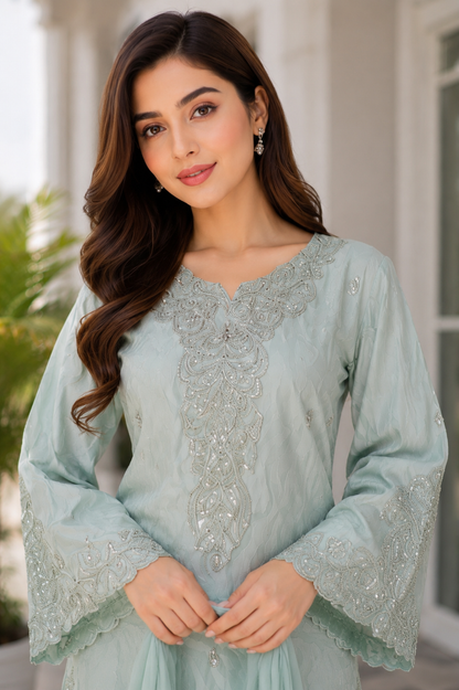 MAHIN Luxe Kurta Set | Jacquard Chiffon Luxury Wear MMG-1341