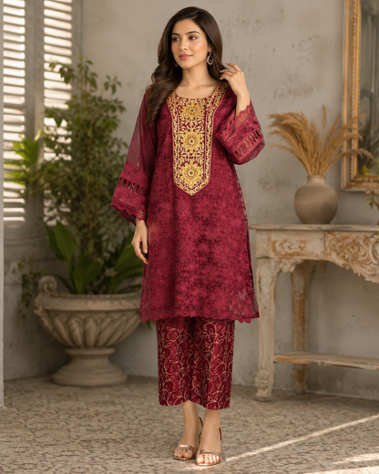 Divine Tissue Kurti with Embroidered Trouser | Handwork Embroidered Kurti Set