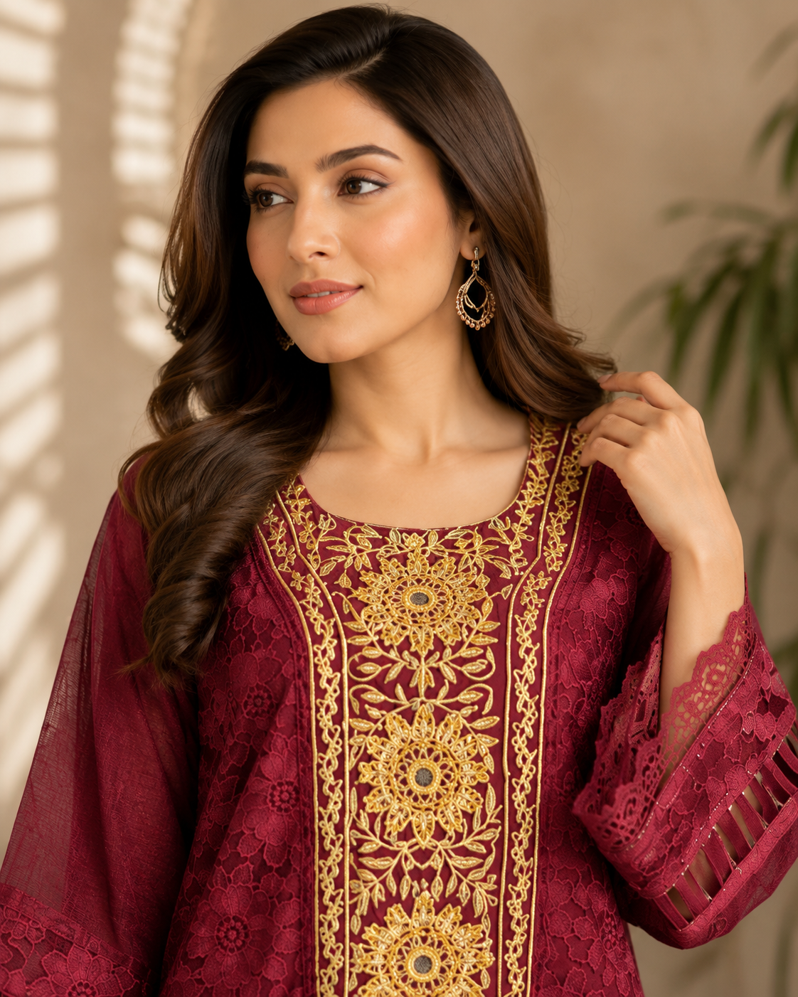 Divine Tissue Kurti with Embroidered Trouser | Handwork Embroidered Kurti Set