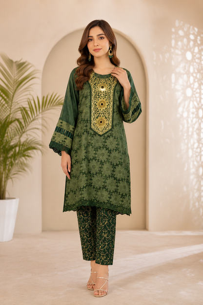 Divine Tissue Kurti with Embroidered Trouser | Handwork Embroidered Kurti Set
