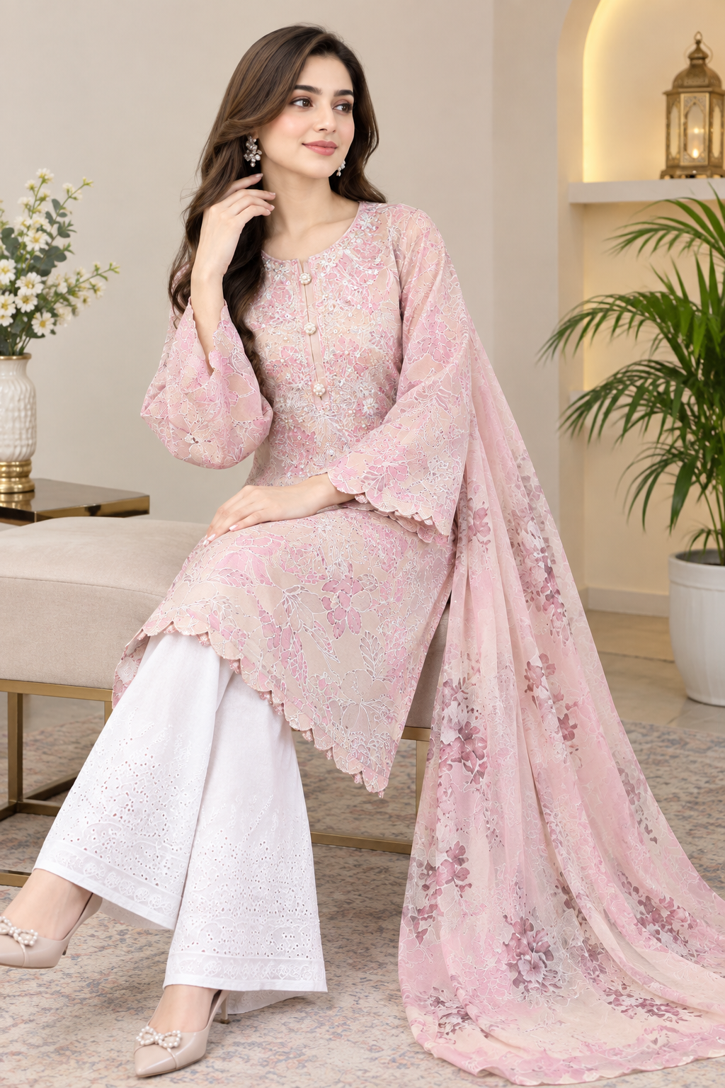 Aab-e-Rang Digital Print Boski Kurta Set | 3 Piece