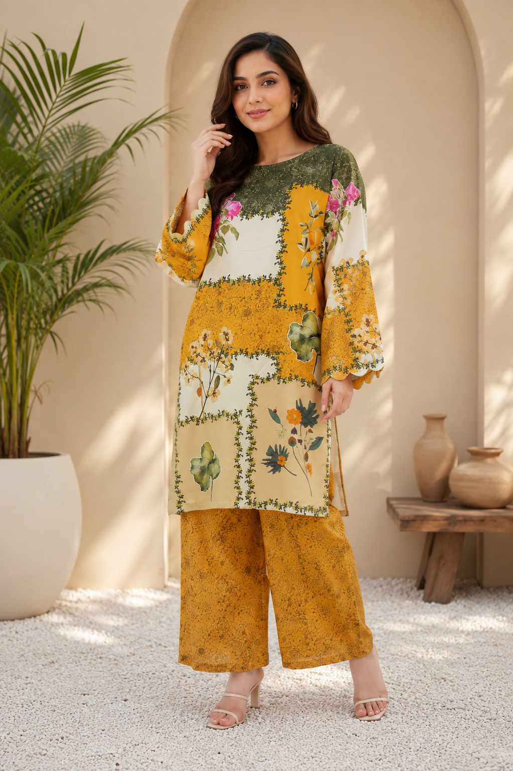 The Everyday Edit 2 piece Boski kurta set with printed kurta and matching trouser