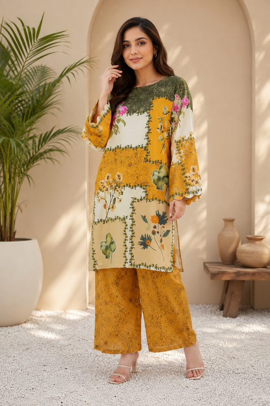 The Everyday Edit 2 piece Boski kurta set with printed kurta and matching trouser
