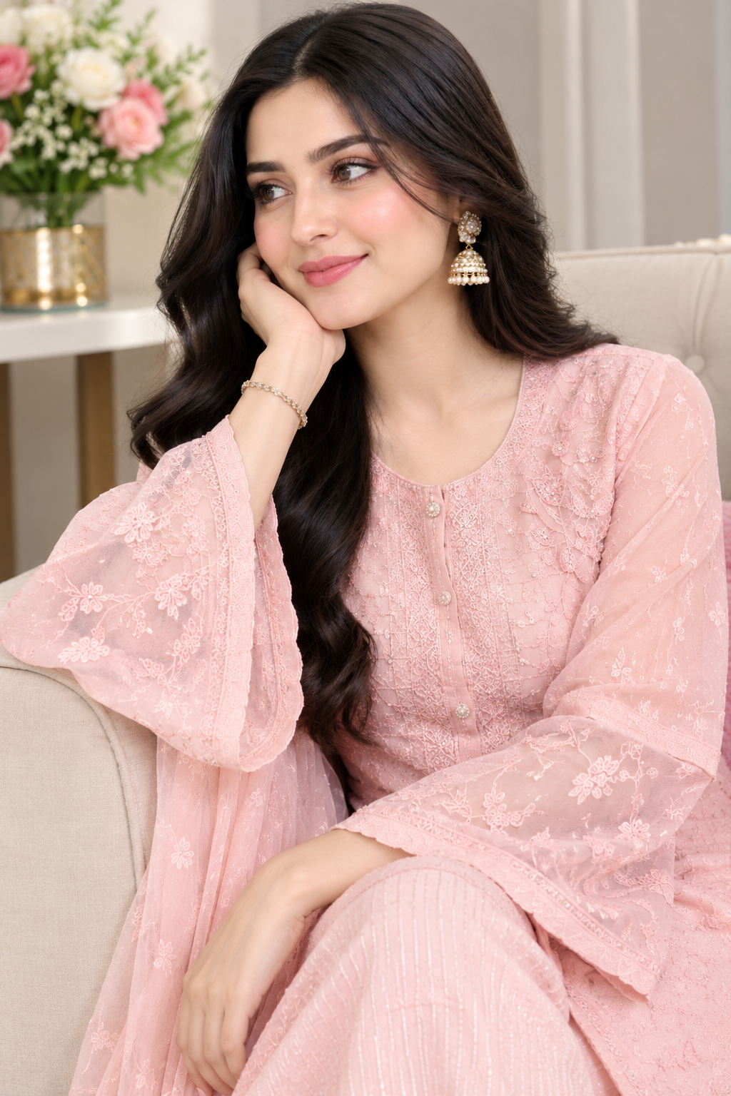 MISHAL ORGANZA CHIKANKARI FROCK