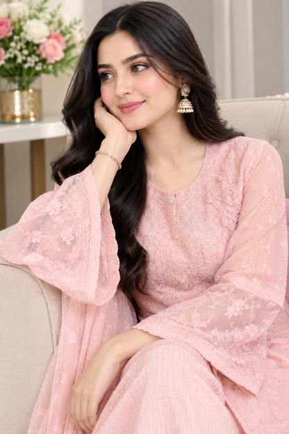 MISHAL ORGANZA CHIKANKARI FROCK