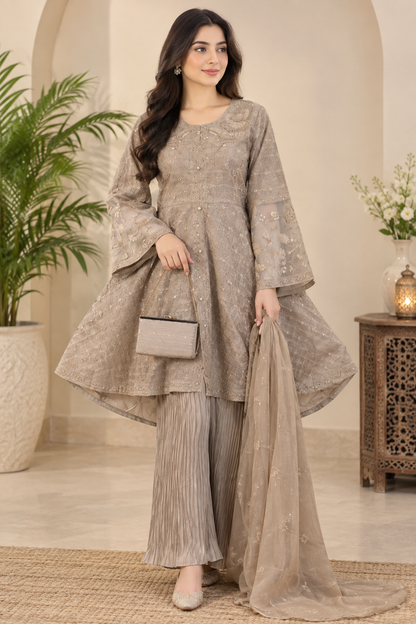 MISHAL ORGANZA CHIKANKARI FROCK