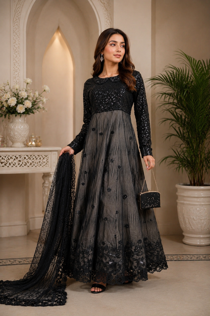 The Zareen Edit | Luxury Embroidered Net Maxi MMG-1307