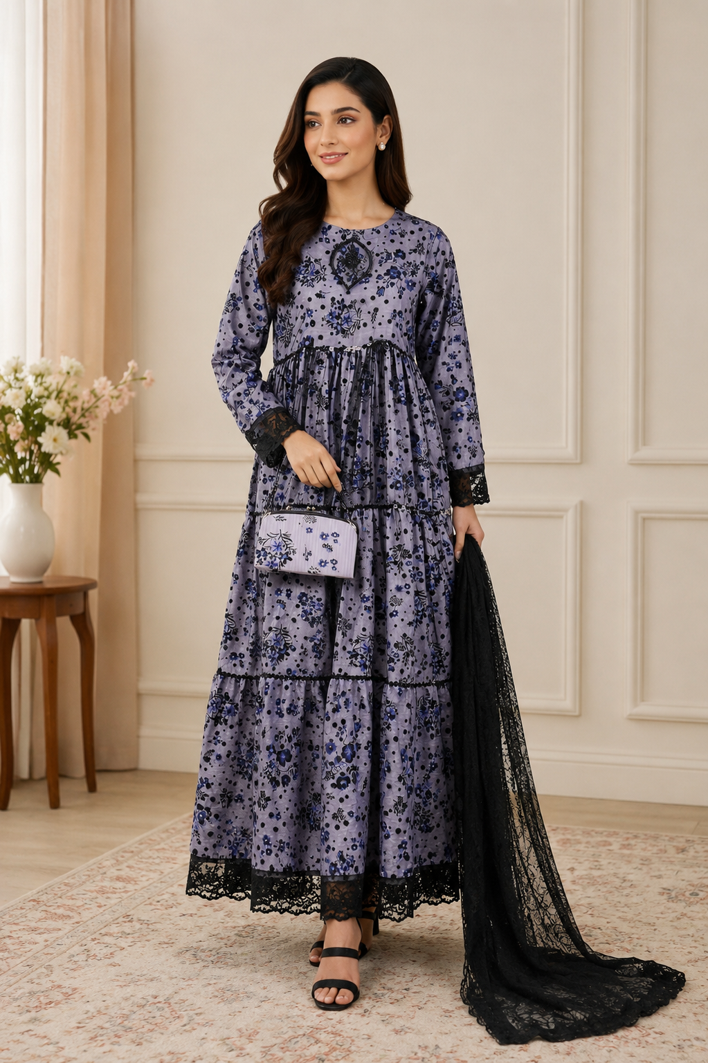 Gul-e-Meherbaan | Embroidered Net Maxi with Dupatta MMG-10149