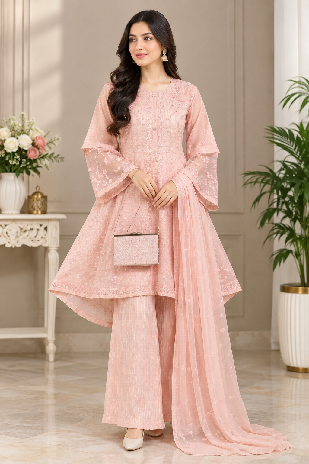 MISHAL ORGANZA CHIKANKARI FROCK
