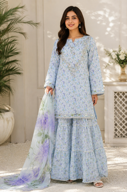Rangsaaz Silk Tissue Sharara Set MMG-10123