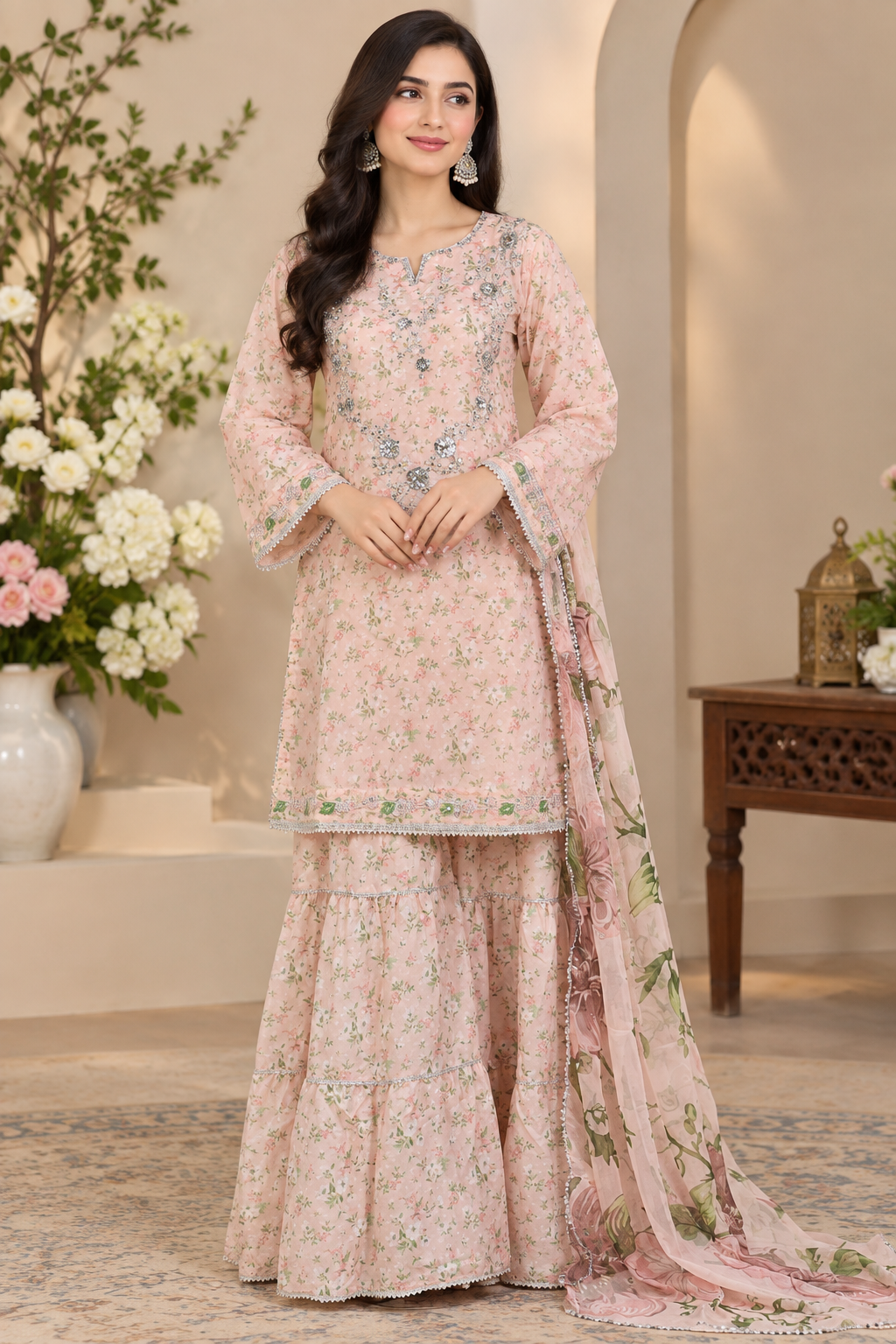 Rangsaaz Silk Tissue Sharara Set MMG-10123