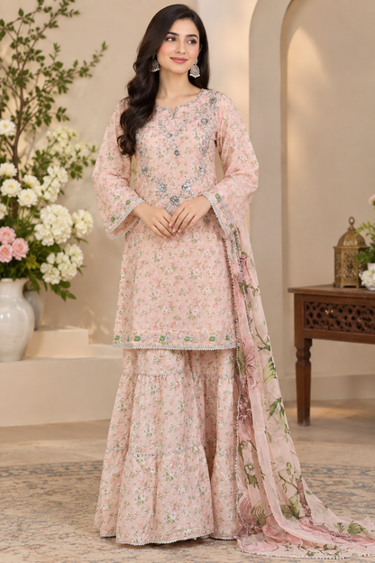 Rangsaaz Silk Tissue Sharara Set MMG-10123