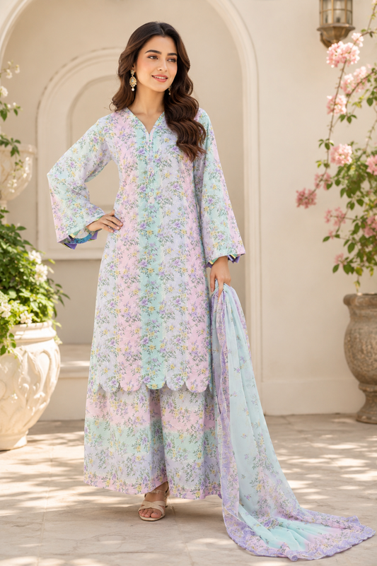 MULTI FLORAL CHIKANKARI LAWN SUIT