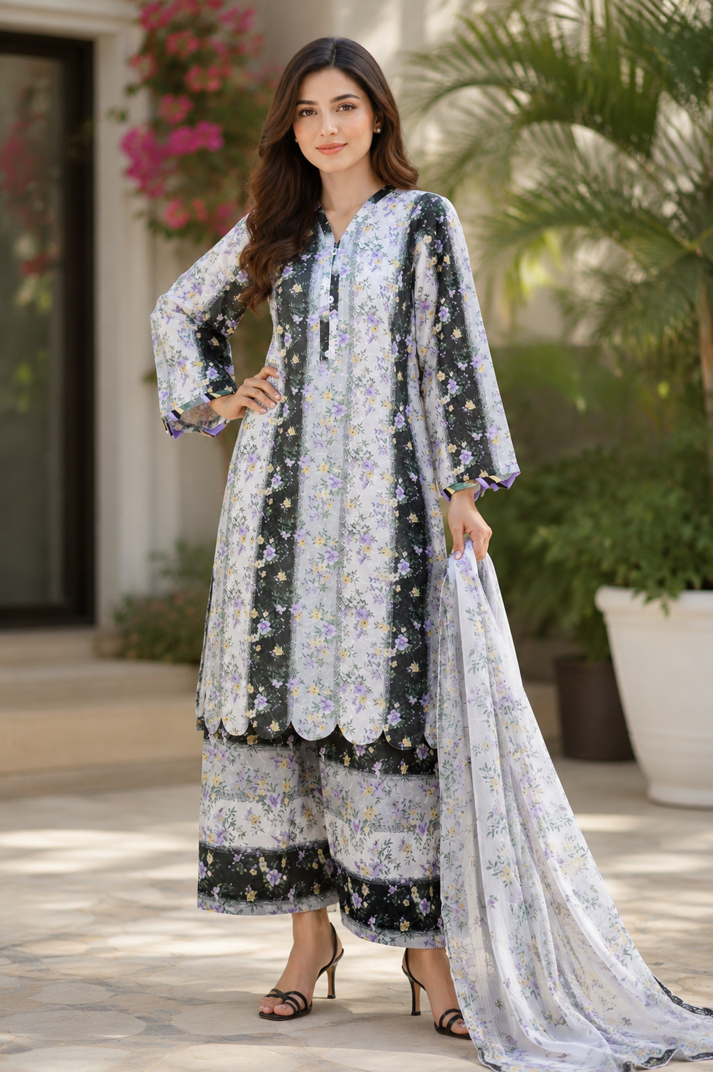 MULTI FLORAL CHIKANKARI LAWN SUIT
