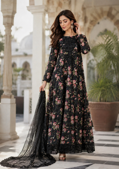 REGAL GLOW SEQUINE NET LONG MAXI WITH POTLI SET MMG-866