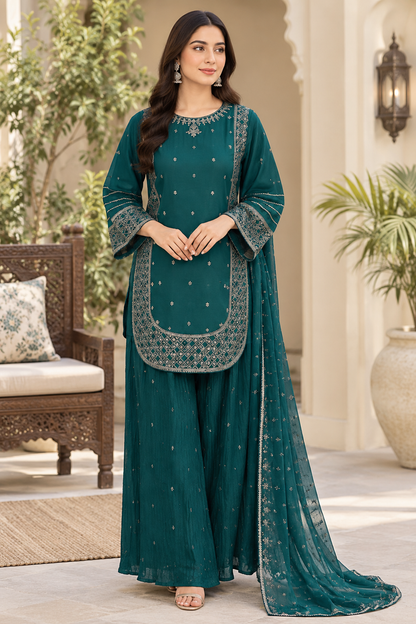 Sunehri Chiffon Embroidered Kurta Set | Sequin & Hand Embellished MMG-1289