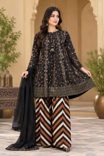 Gul-e-Aftaab digital print tissue frock with sequin embroidery