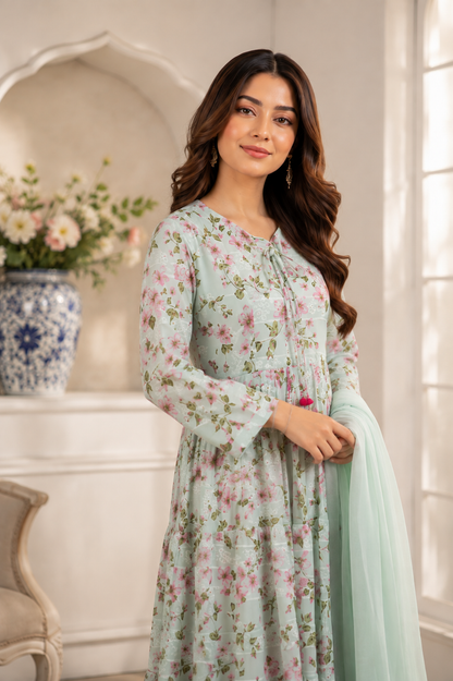 LUXURY CHIFFON EMB DIGITAL PRINTED HEAVY MAXI